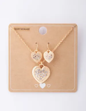 Gold Diamante Heart Necklace & Earring Set