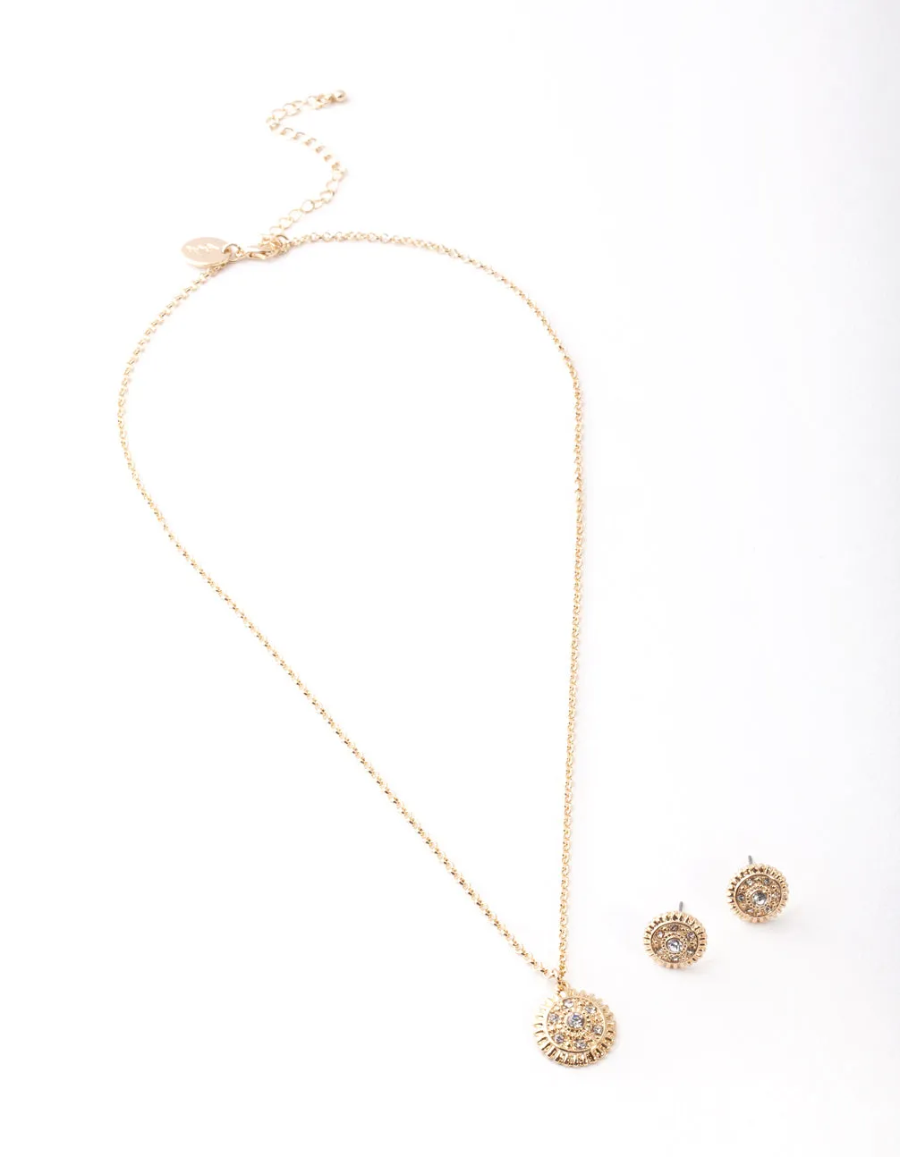 Gold Diamante Textured Necklace & Earring Set