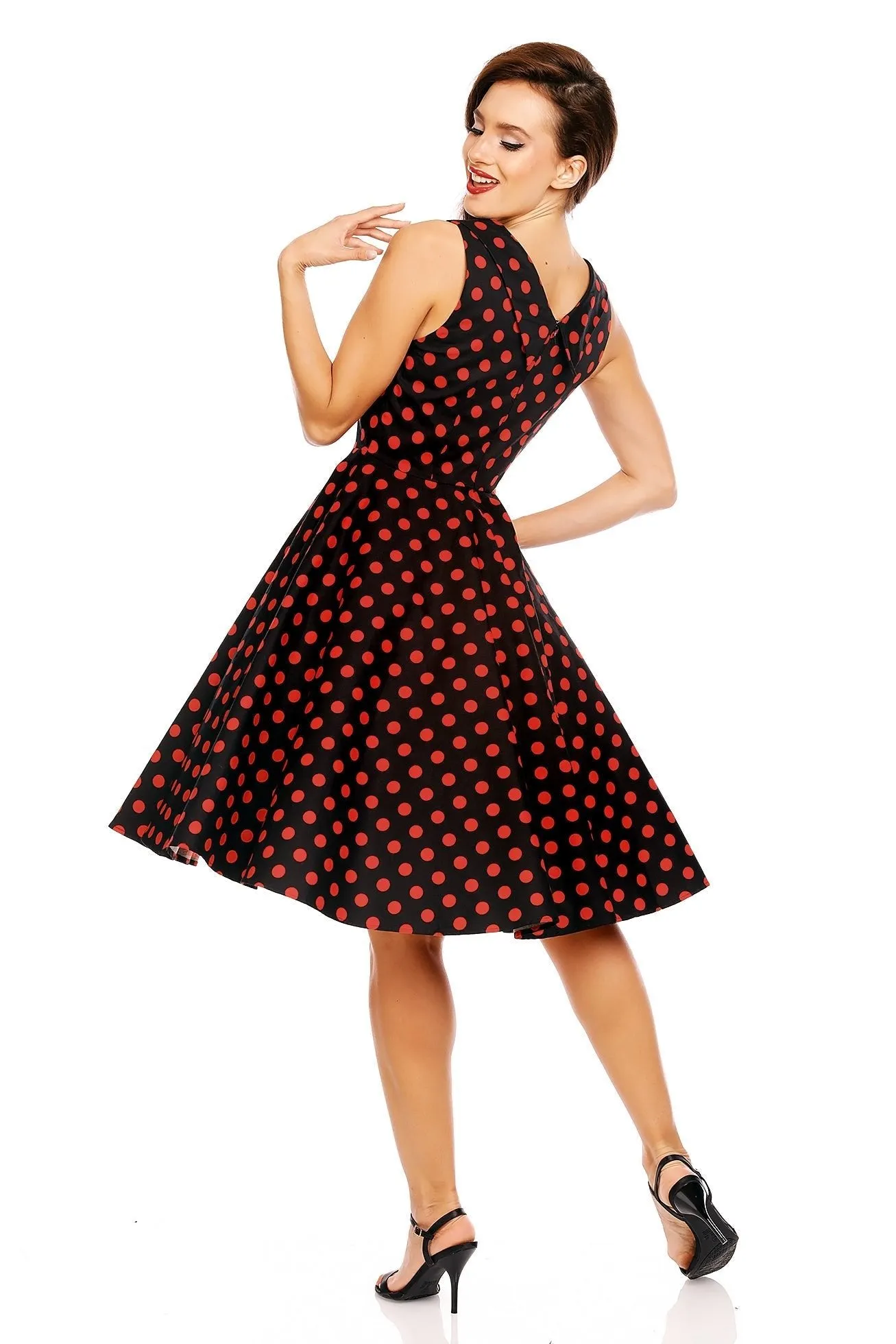 Grace Vintage Glamorous Swing Dress in Black-Red Polka Dots