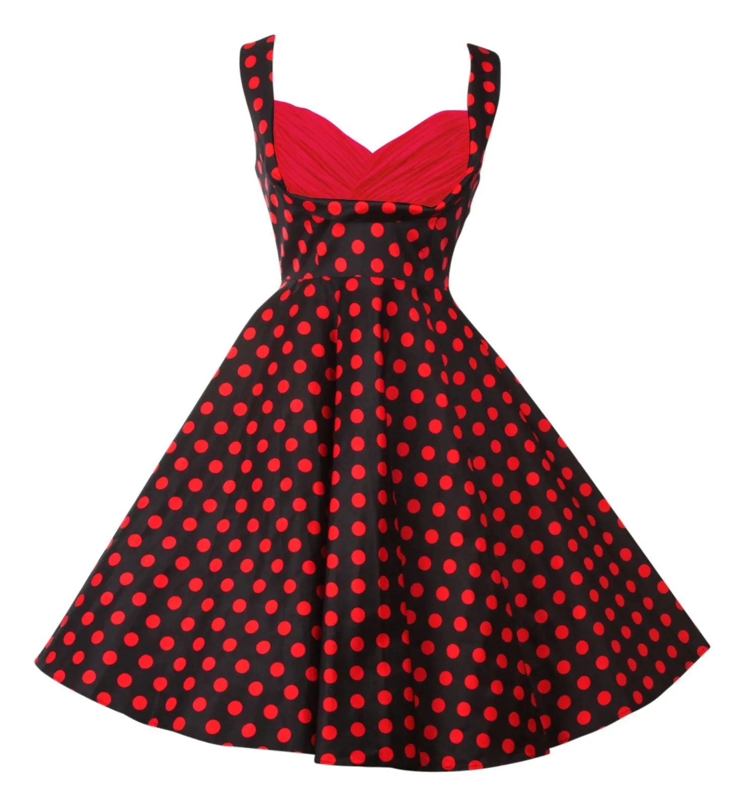 Grace Vintage Glamorous Swing Dress in Black-Red Polka Dots