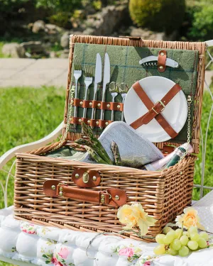 Green Tweed Two Person Picnic Hamper