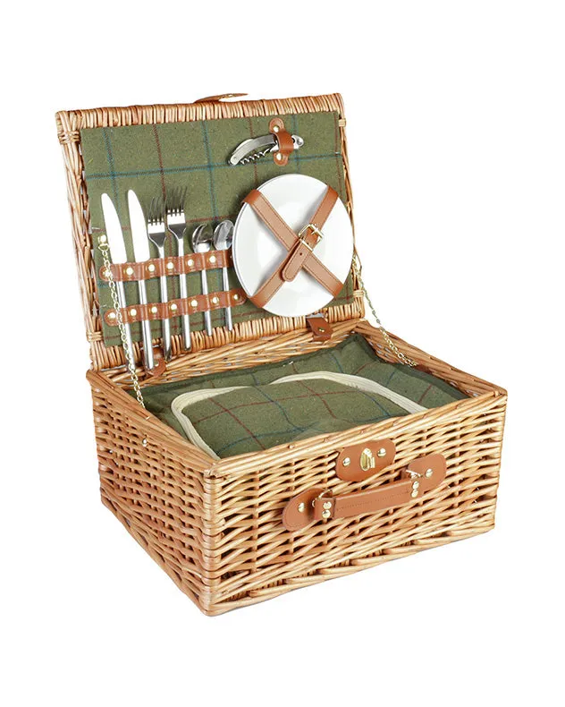 Green Tweed Two Person Picnic Hamper