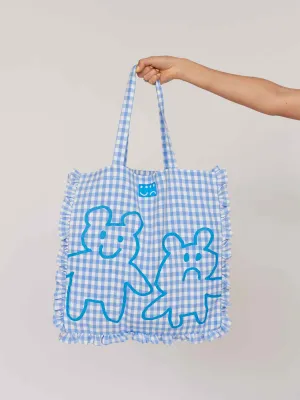 Grin and Bear it Gingham Frill Tote Bag