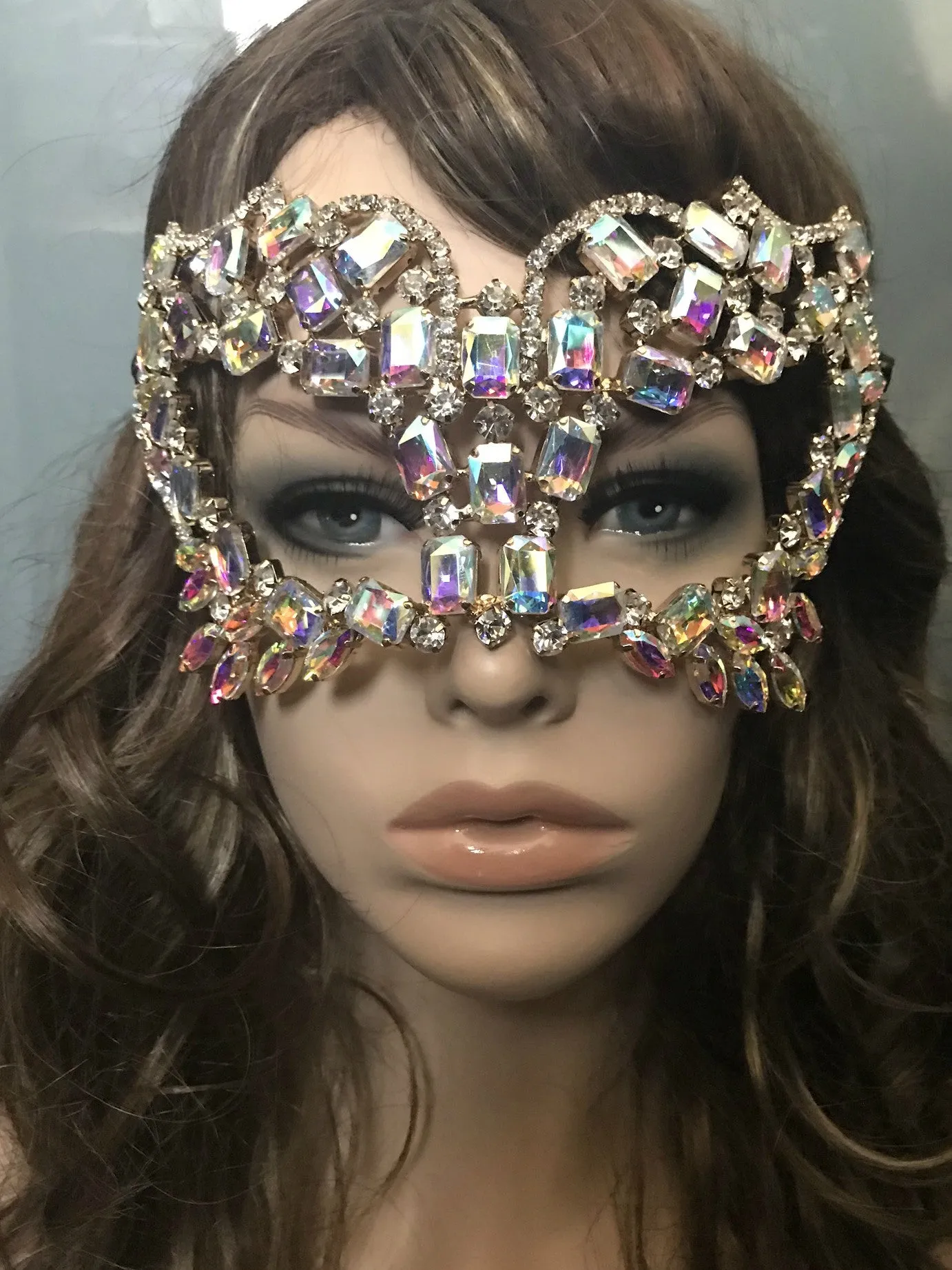 Gusta Radiant Cluster Statement Masquerade Mask | AB Crystal | Gold