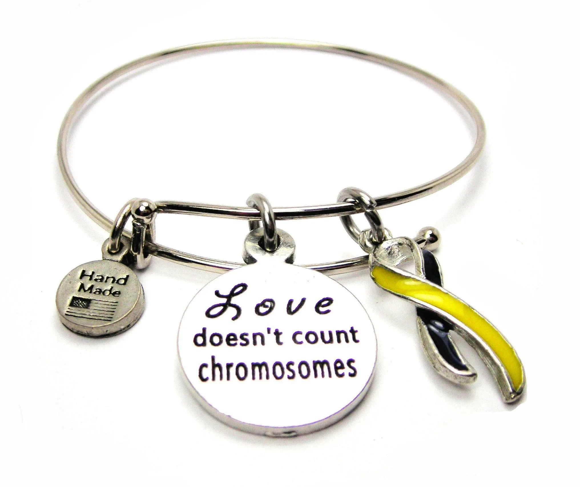 Hand Painted Ribbon Love Doesn't Count Chromosomes Bangle Bracelet