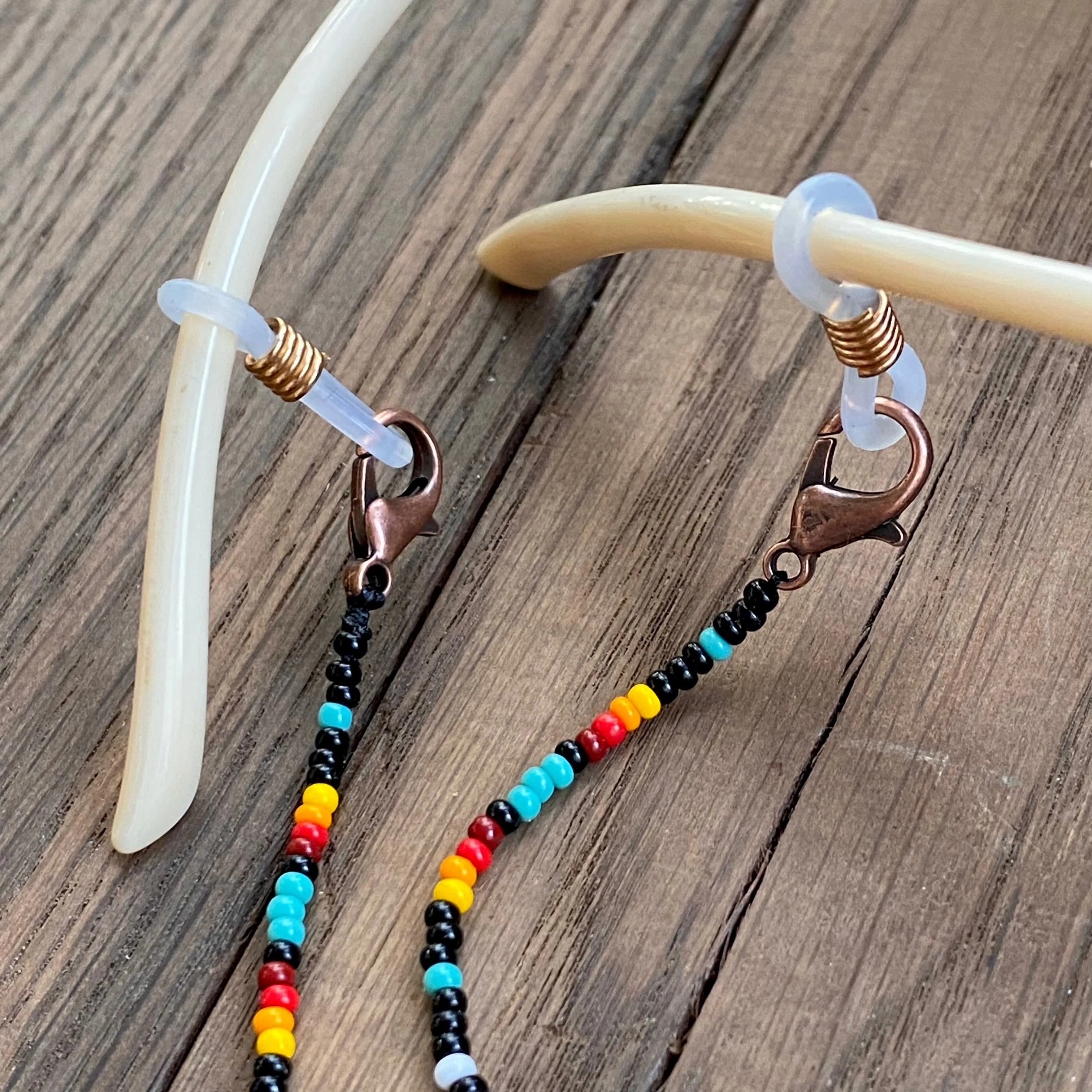 Handmade Dainty Bohemian Seed Beaded Indigenous Glasses Chain, Native inspired