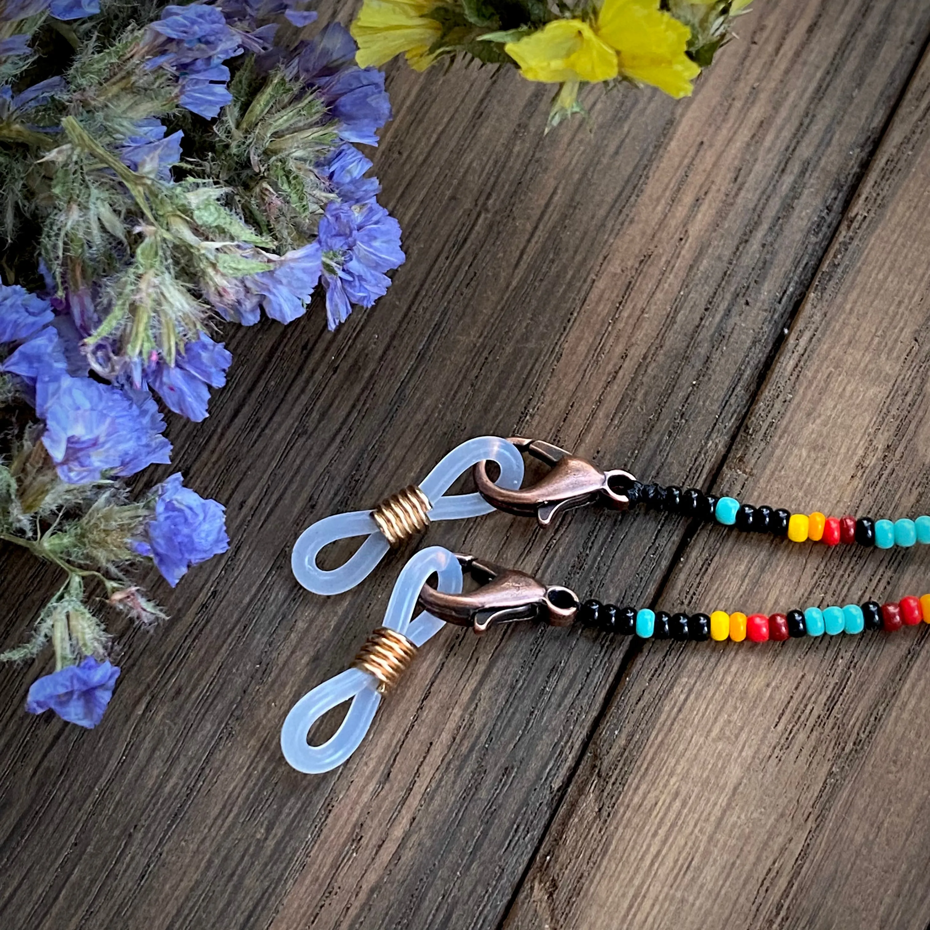 Handmade Dainty Bohemian Seed Beaded Indigenous Glasses Chain, Native inspired