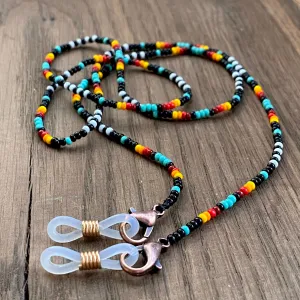 Handmade Dainty Bohemian Seed Beaded Indigenous Glasses Chain, Native inspired