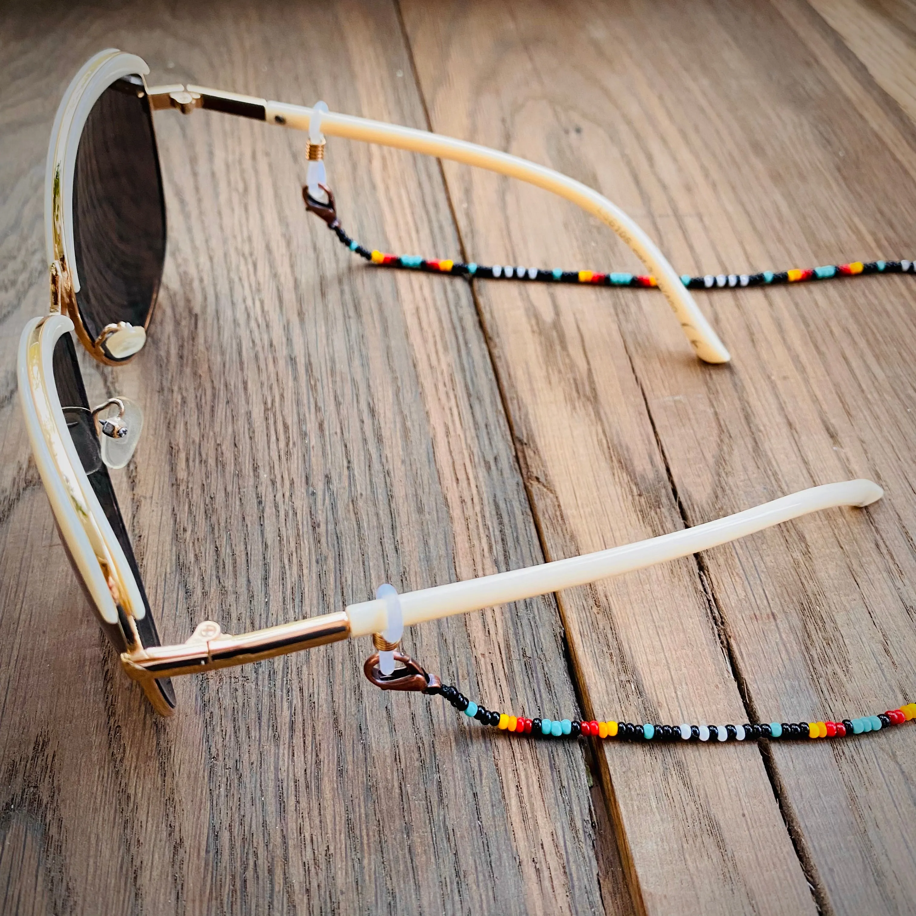 Handmade Dainty Bohemian Seed Beaded Indigenous Glasses Chain, Native inspired