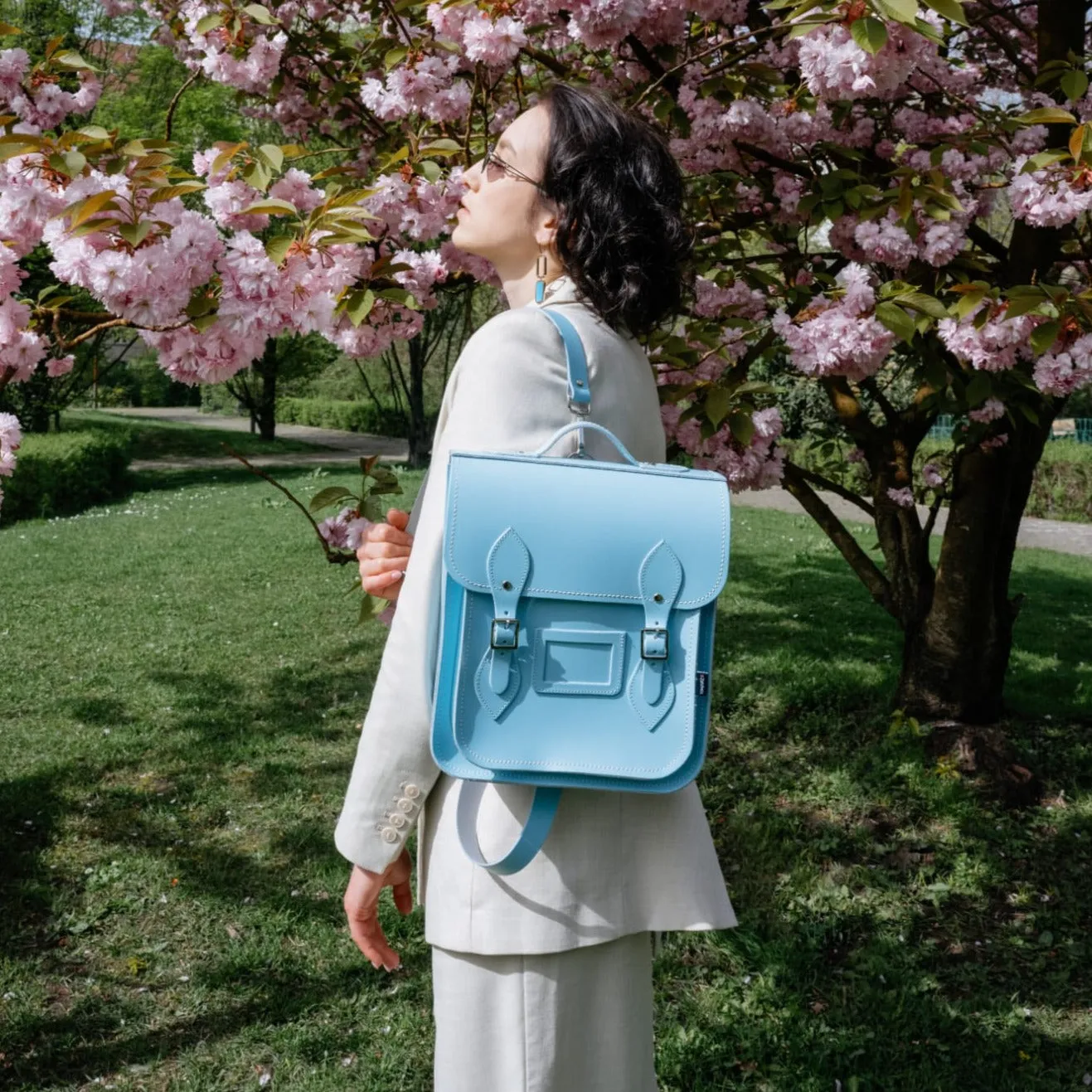 Handmade Leather City Backpack - Limpet -Shell Blue