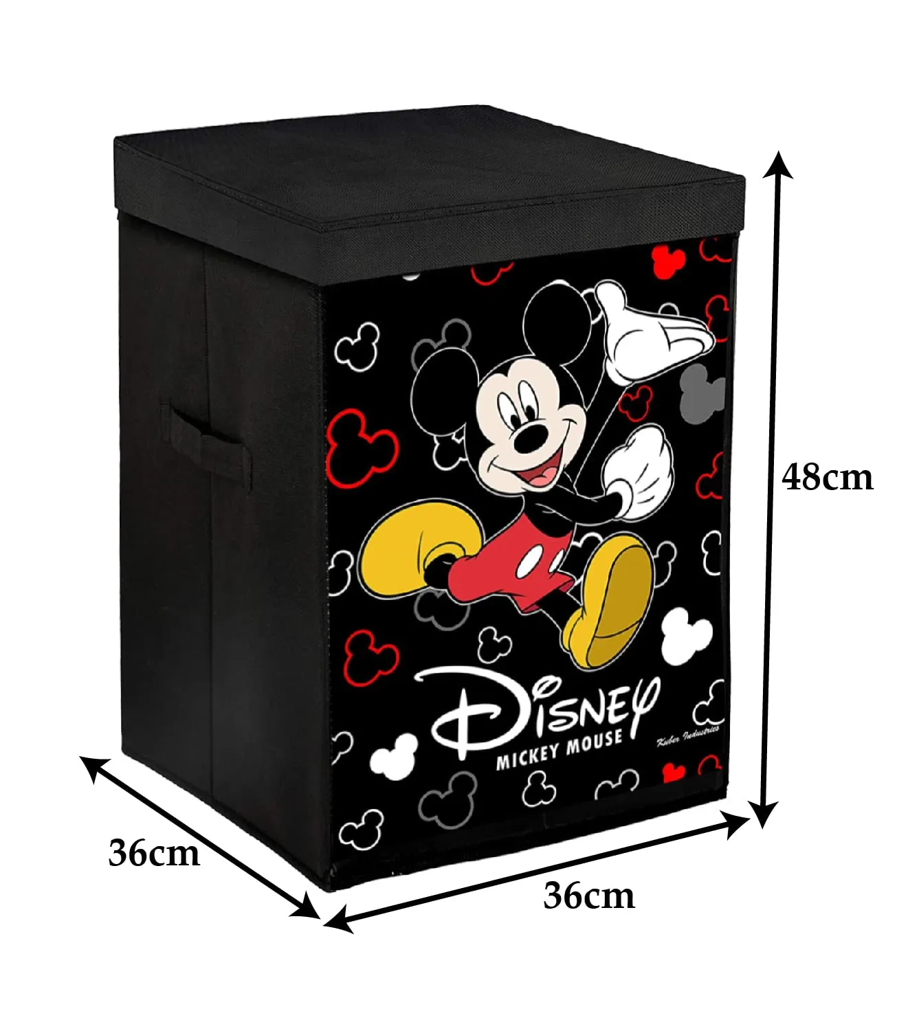 Heart Home Mickey Mouse Print Non-Woven Laundry Basket, Clothes Hamper For Laundry Closet, Bedroom, Bathroom With Lid & Handles (Black) 54HH4083.