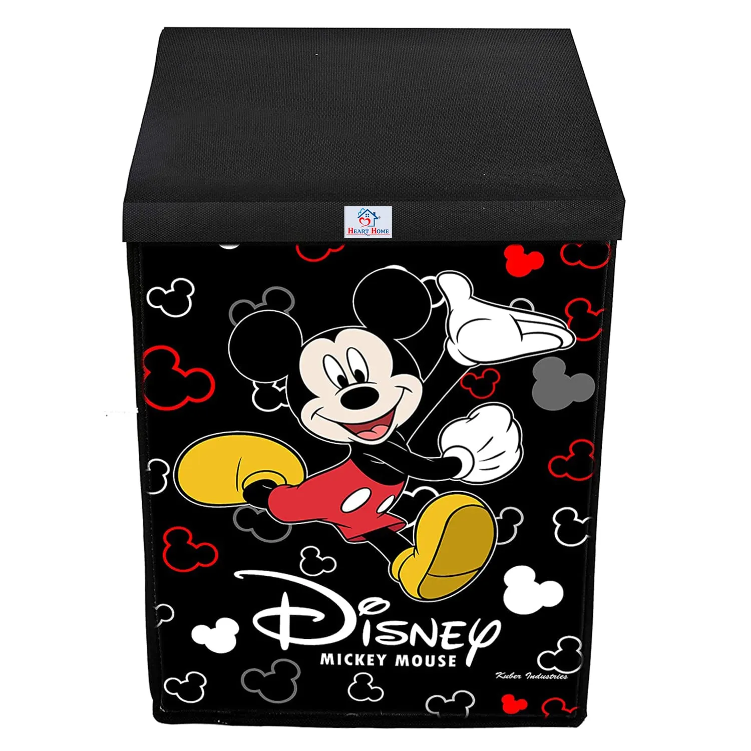 Heart Home Mickey Mouse Print Non-Woven Laundry Basket, Clothes Hamper For Laundry Closet, Bedroom, Bathroom With Lid & Handles (Black) 54HH4083.