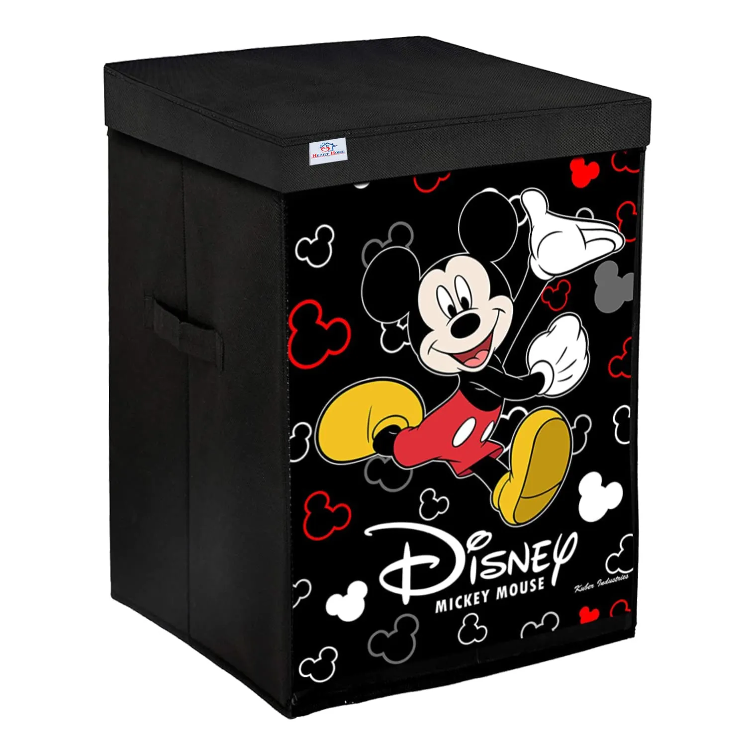 Heart Home Mickey Mouse Print Non-Woven Laundry Basket, Clothes Hamper For Laundry Closet, Bedroom, Bathroom With Lid & Handles (Black) 54HH4083.