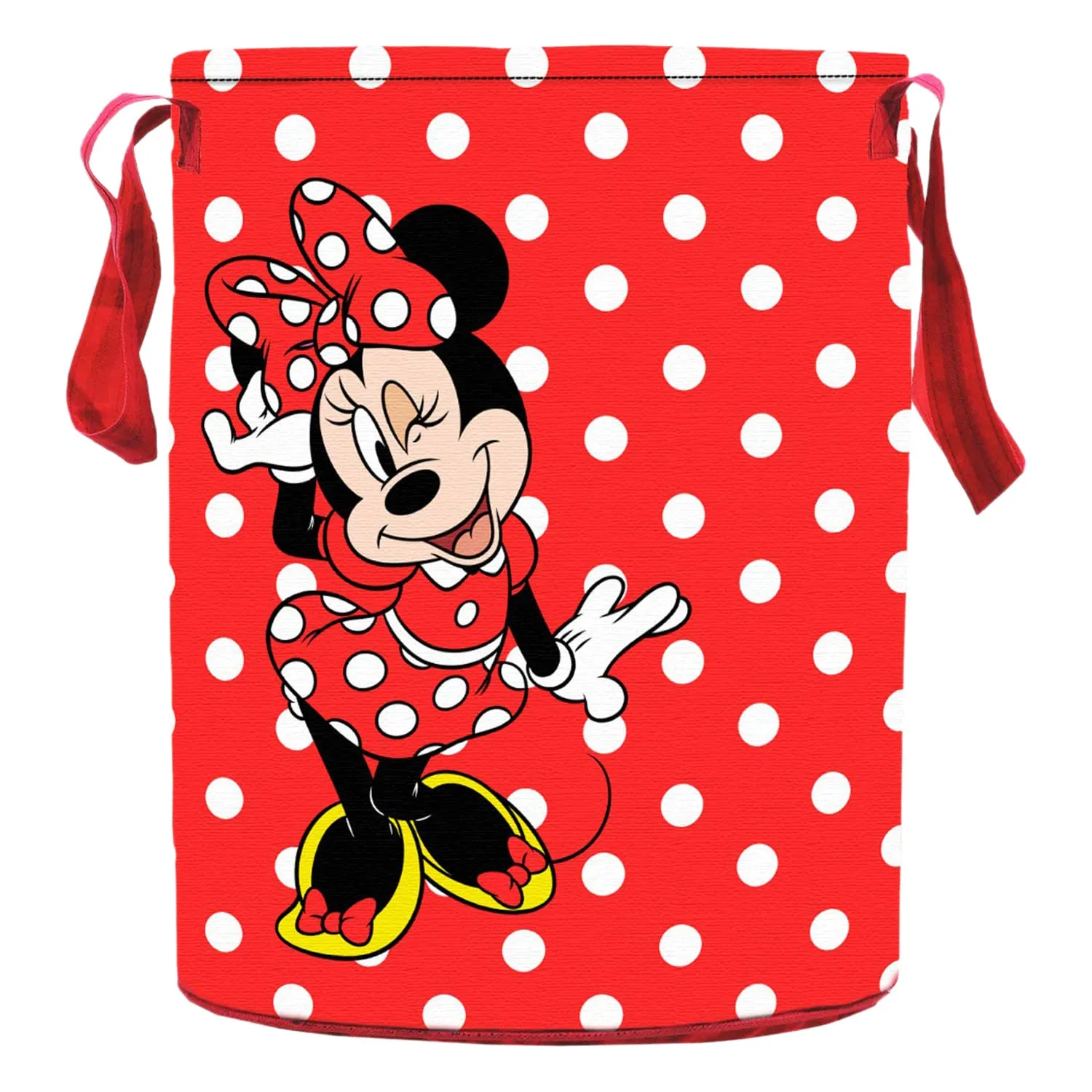 Heart Home Minnie Print Polyester Laundry Basket/Clothes Hamper For Laundry Closet, Bathroom With Handle 45 liter (Red)