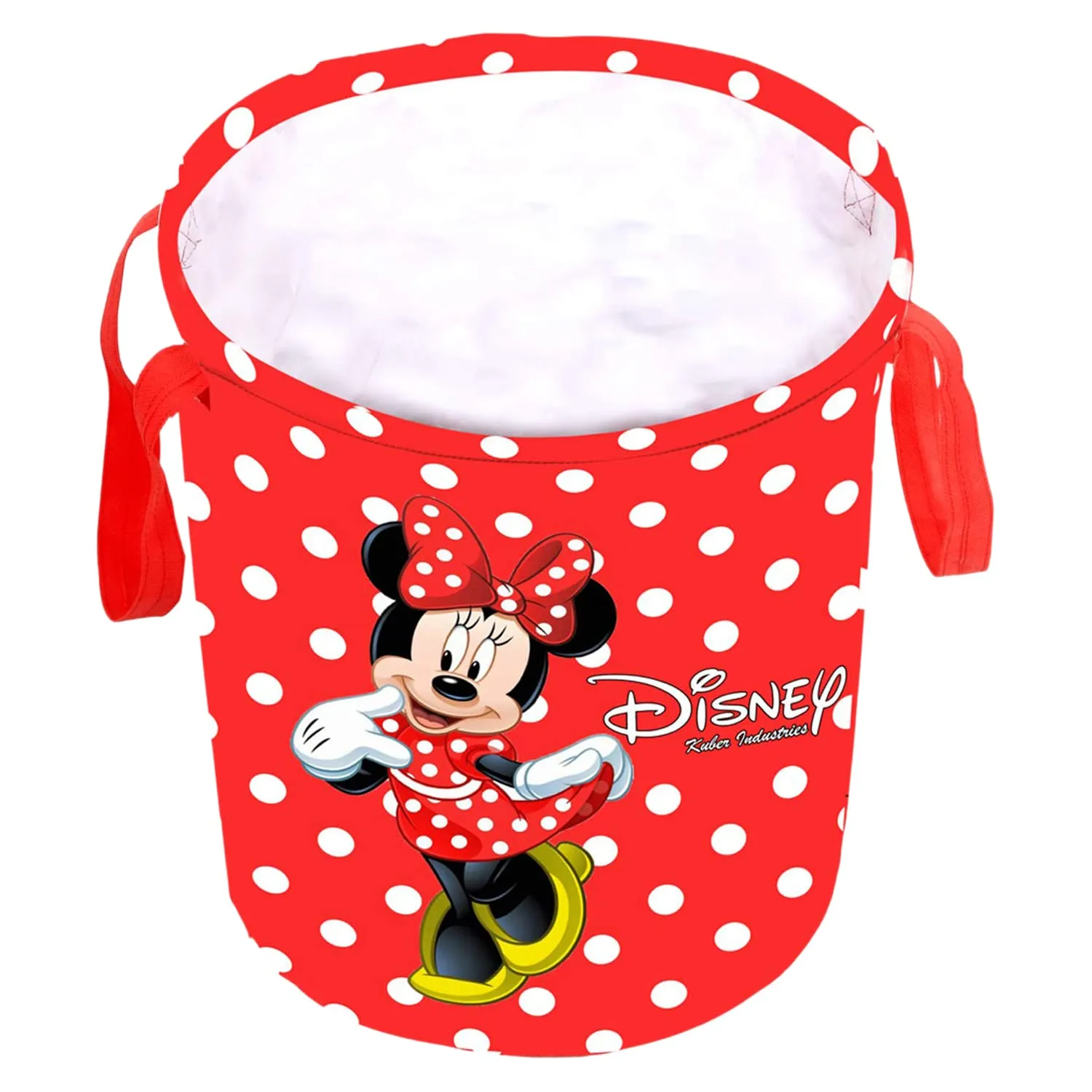 Heart Home Minnie Print Polyester Laundry Basket/Clothes Hamper For Laundry Closet, Bathroom With Handle 45 liter (Red)