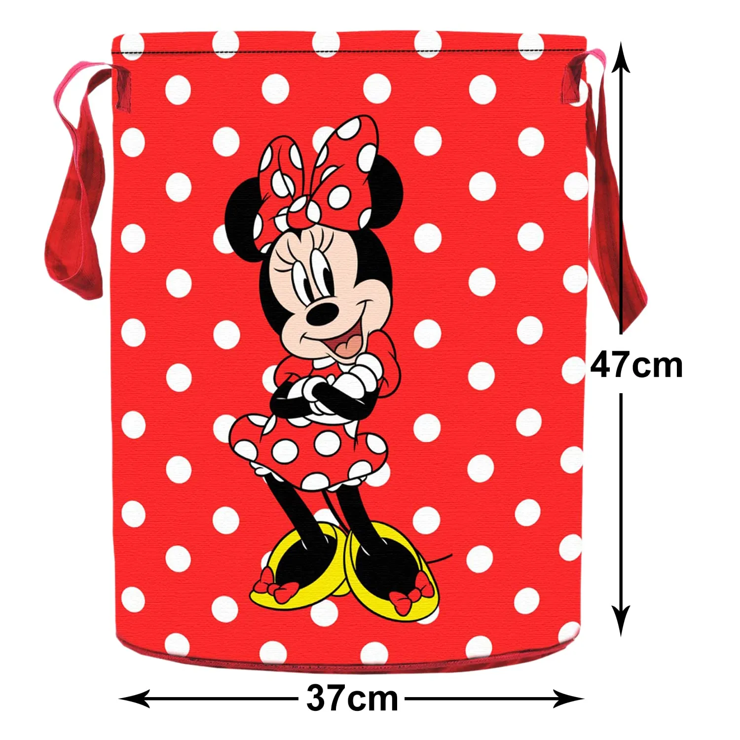 Heart Home Minnie Print Polyester Laundry Basket/Clothes Hamper For Laundry Closet, Bathroom With Handle 45 liter (Red)