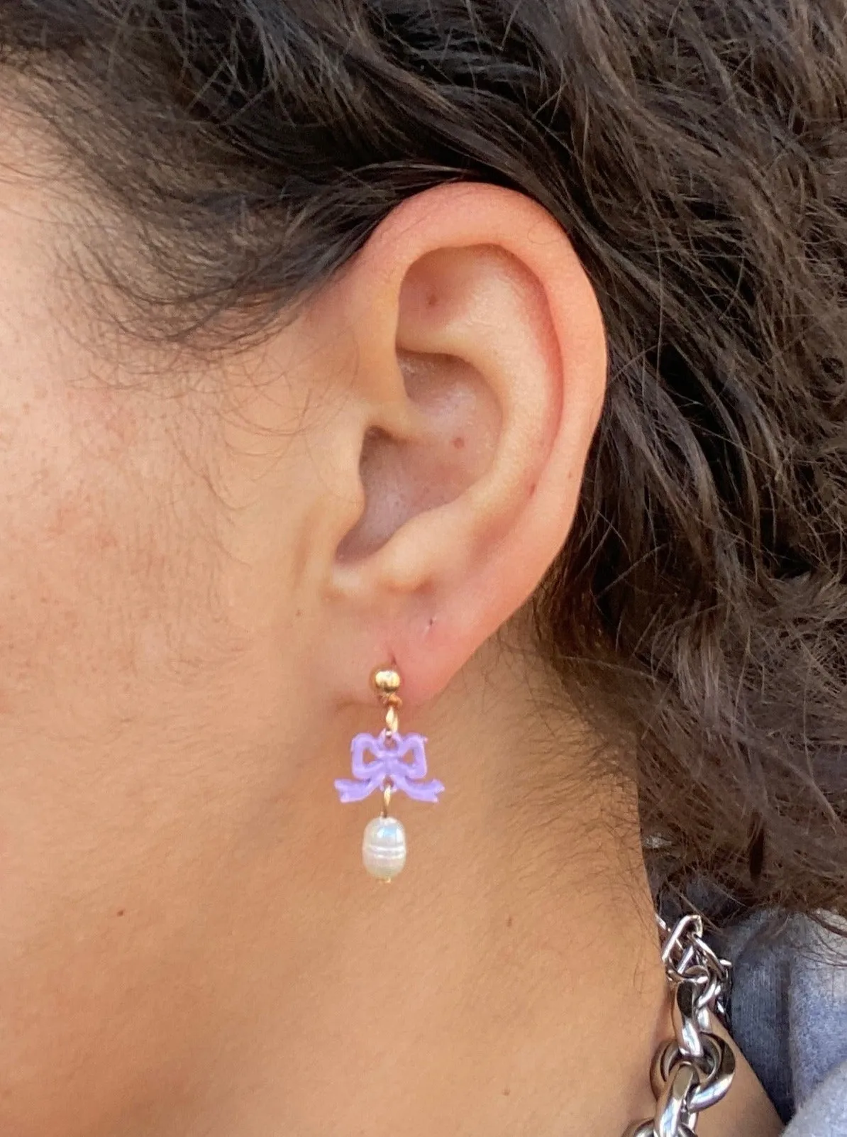 History Time Travel - Purple Single Bow Earrings