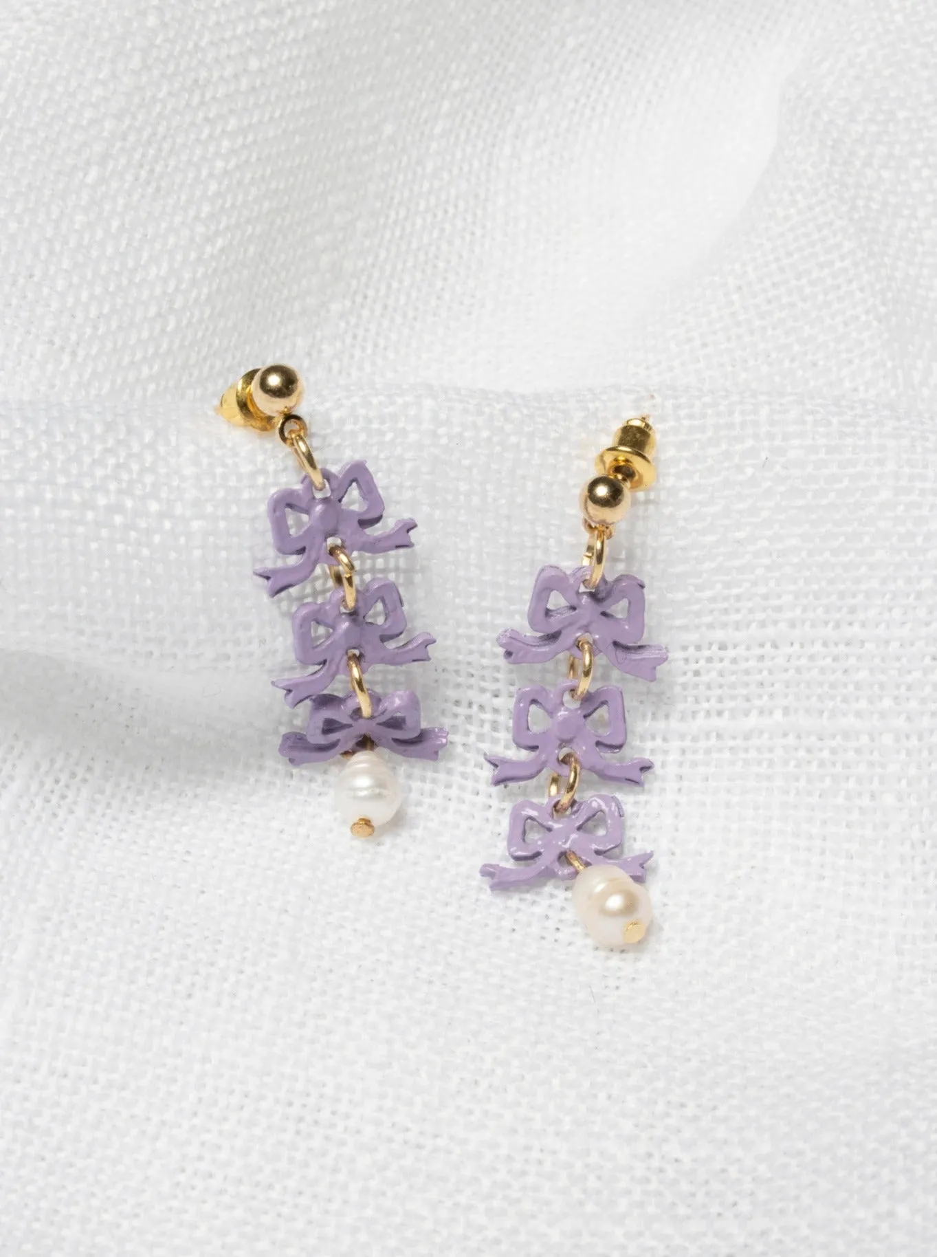 History Time Travel - Purple Triple Bow Earrings