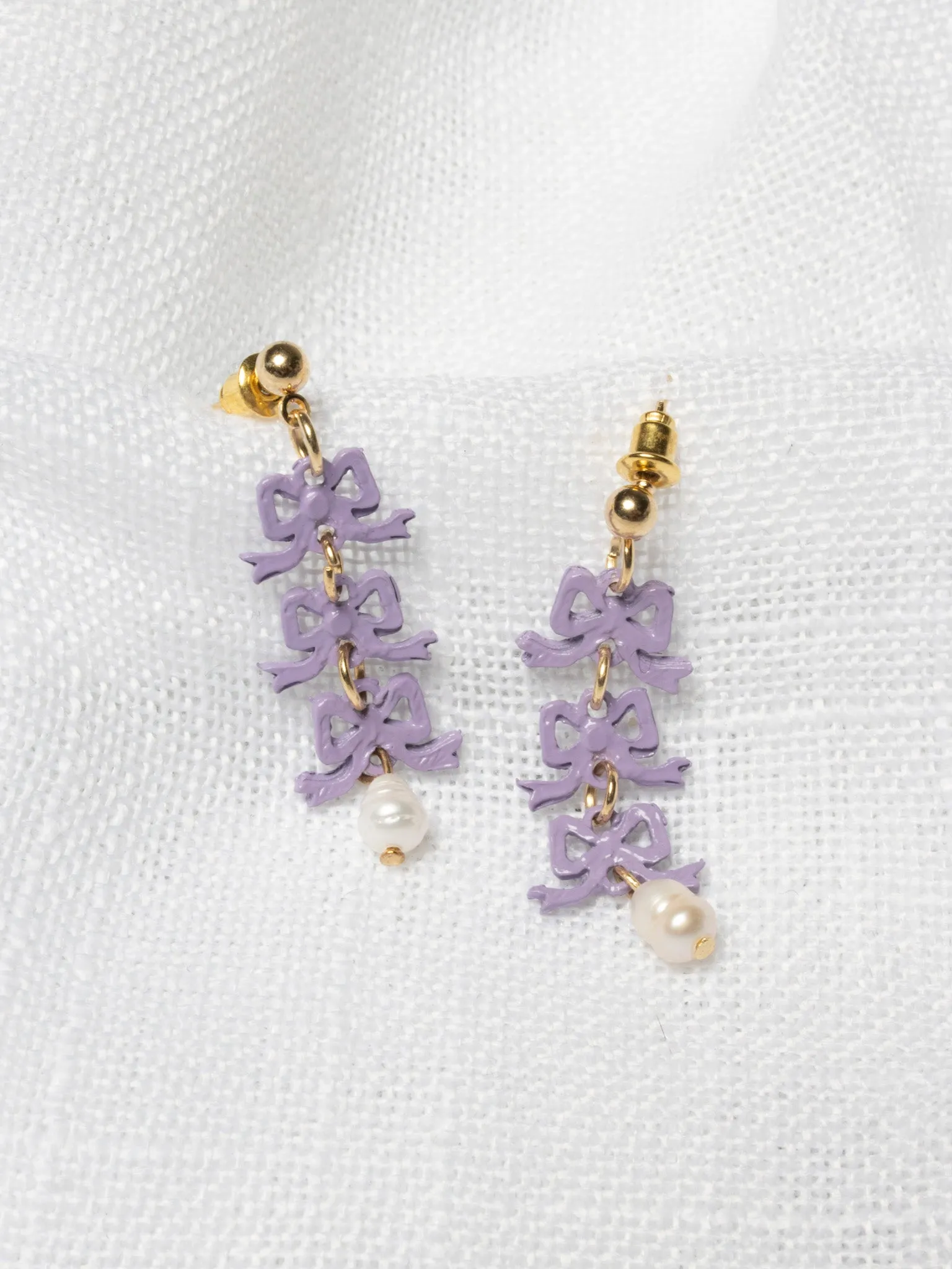 History Time Travel - Purple Triple Bow Earrings