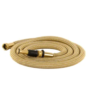 HoseCoil 25 Expandable PRO with Brass Twist Nozzle & Nylon Mesh Bag - Gold/White