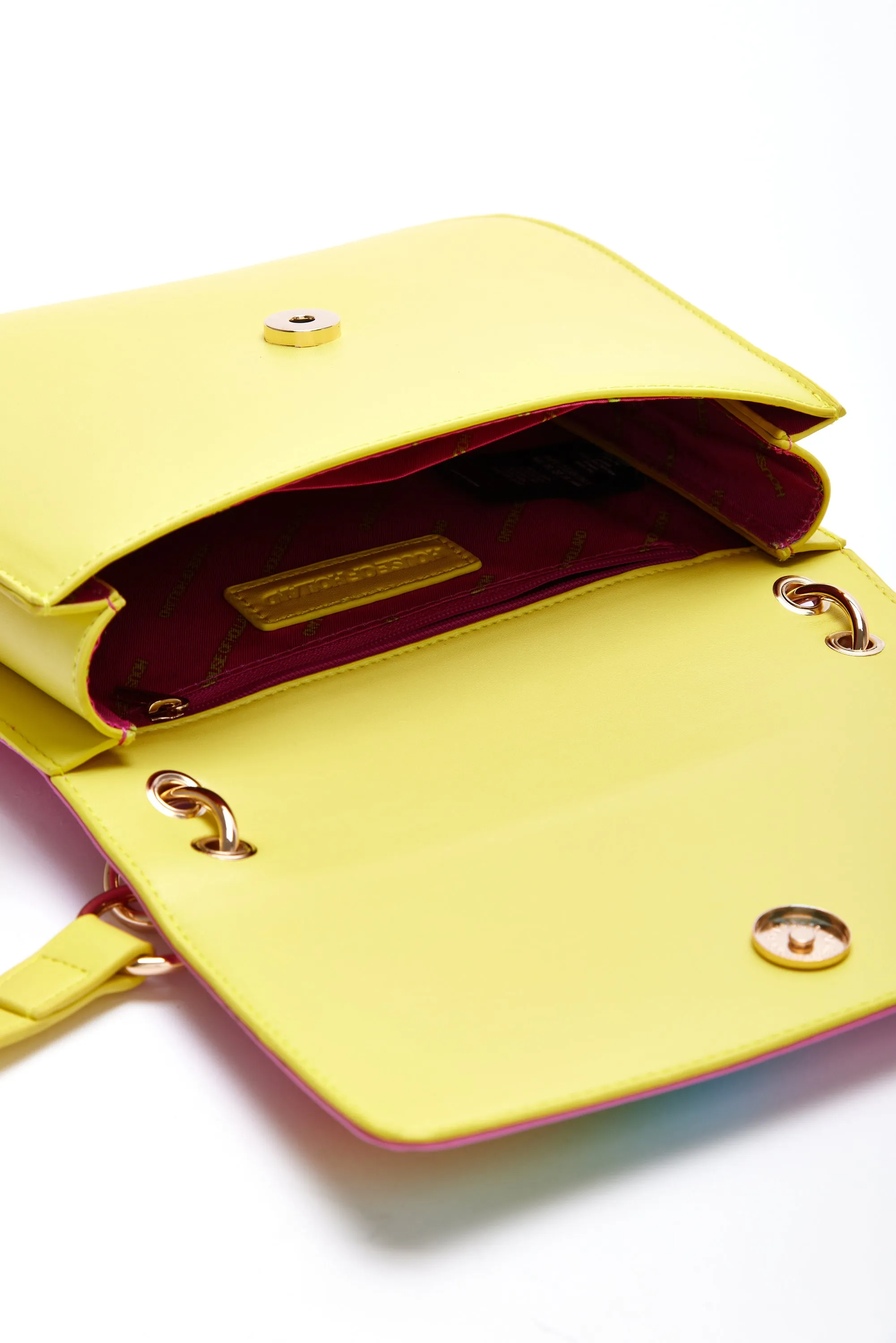 House Of Holland Cross Body Bag In Yellow With A Rainbow Print Flap