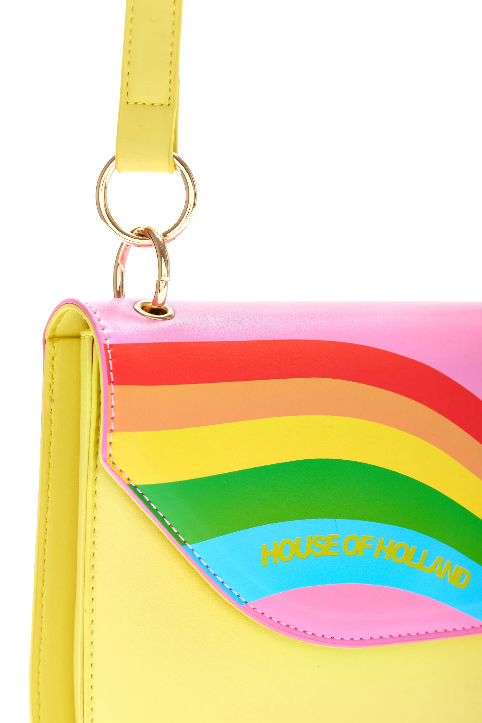 House Of Holland Cross Body Bag In Yellow With A Rainbow Print Flap