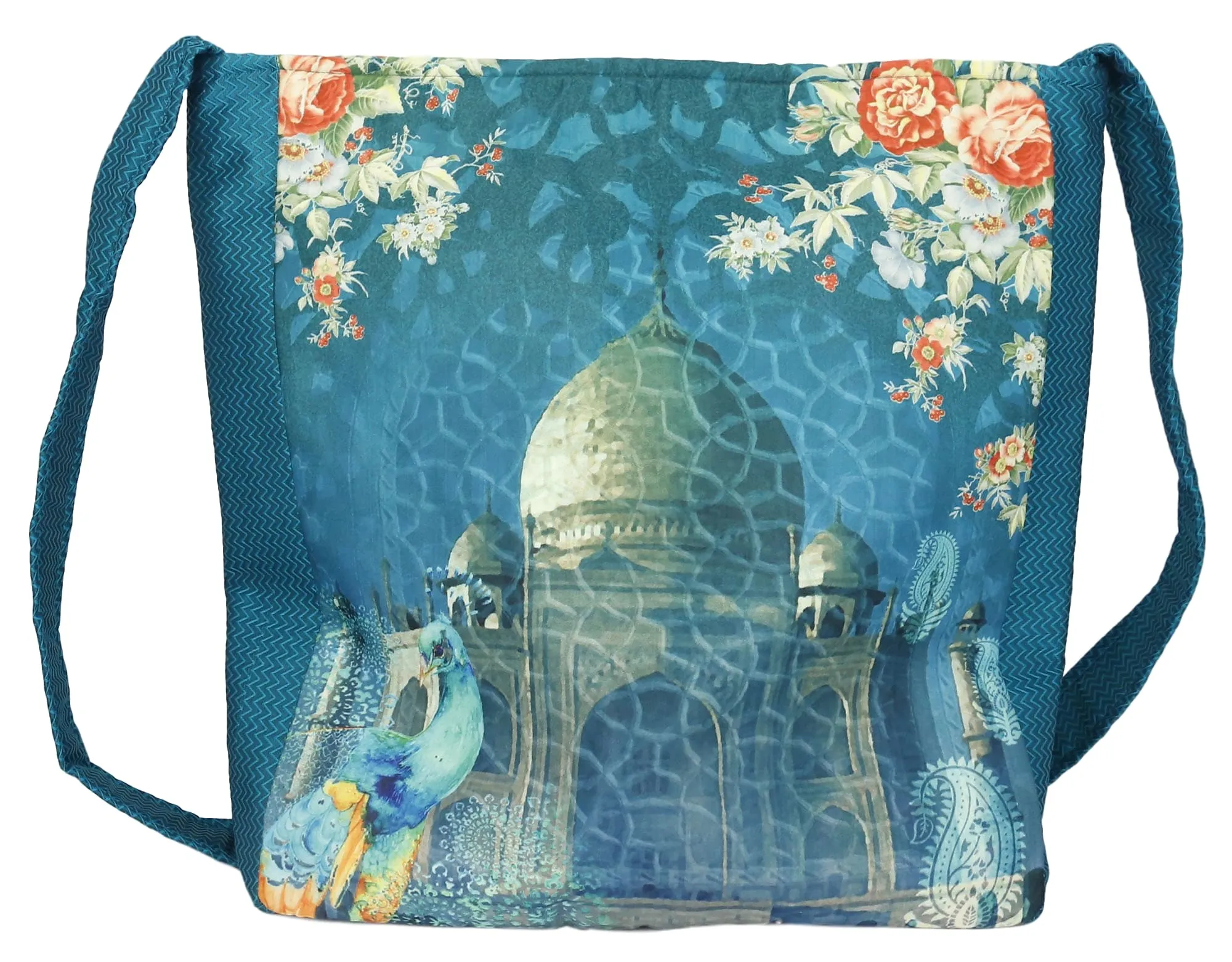 Indian Jhola Bag For Women Digital Print Cross Body Shoulder Bag Fashion Sling Bag Quilted Faux Silk,16x14x3 Inch,TajMahal