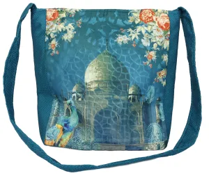 Indian Jhola Bag For Women Digital Print Cross Body Shoulder Bag Fashion Sling Bag Quilted Faux Silk,16x14x3 Inch,TajMahal