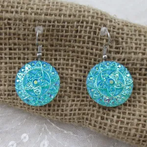 Iridescent Aqua Crystal Drop Earrings