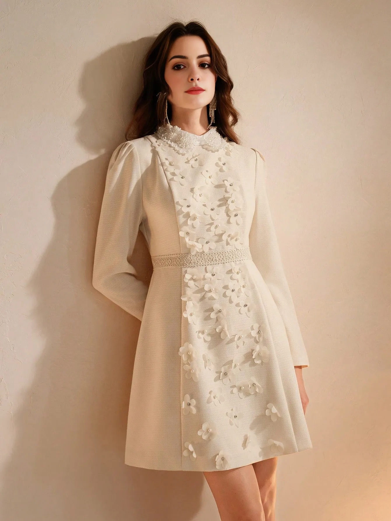 Isabella Lace High-End Embroidery Pearl Design Dress