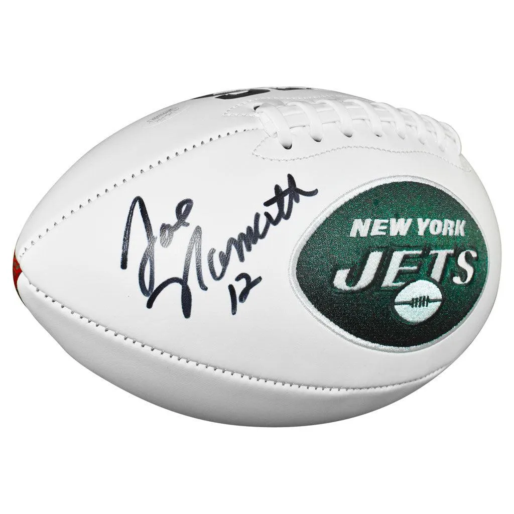 Joe Namath Signed And Inscribed Number 12 Inscription Football Jets White Panel Football (JSA Witnessed)