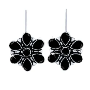 Kairangi Oxidised Drop Earrings for Women Silver Oxidised Handmand Floral Charm Studded Black Stone Drop Earrings Women And Girls.