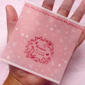 Kawaii BONJOUR Clear Gift Bags (20 pcs / Baby Pink) Self Adhesive Plastic Bag Gift Wrapping Bag Packaging Cookie Bag (9.9cm x 10cm) GB091