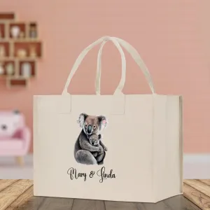 Koala Mom And Baby Name Custom Cotton Canvas Tote Bag Custom Pet Lover Gift Pet Portrait Bag Personalized Pet Owner Gift Tote Bag