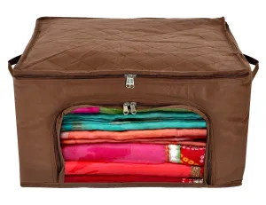 Kuber Industries Underbed Clothes Blankets Storage Bag with Zipper Tranasparent Window, 66 Litre (Brown)-HS_38_KUBMART21298