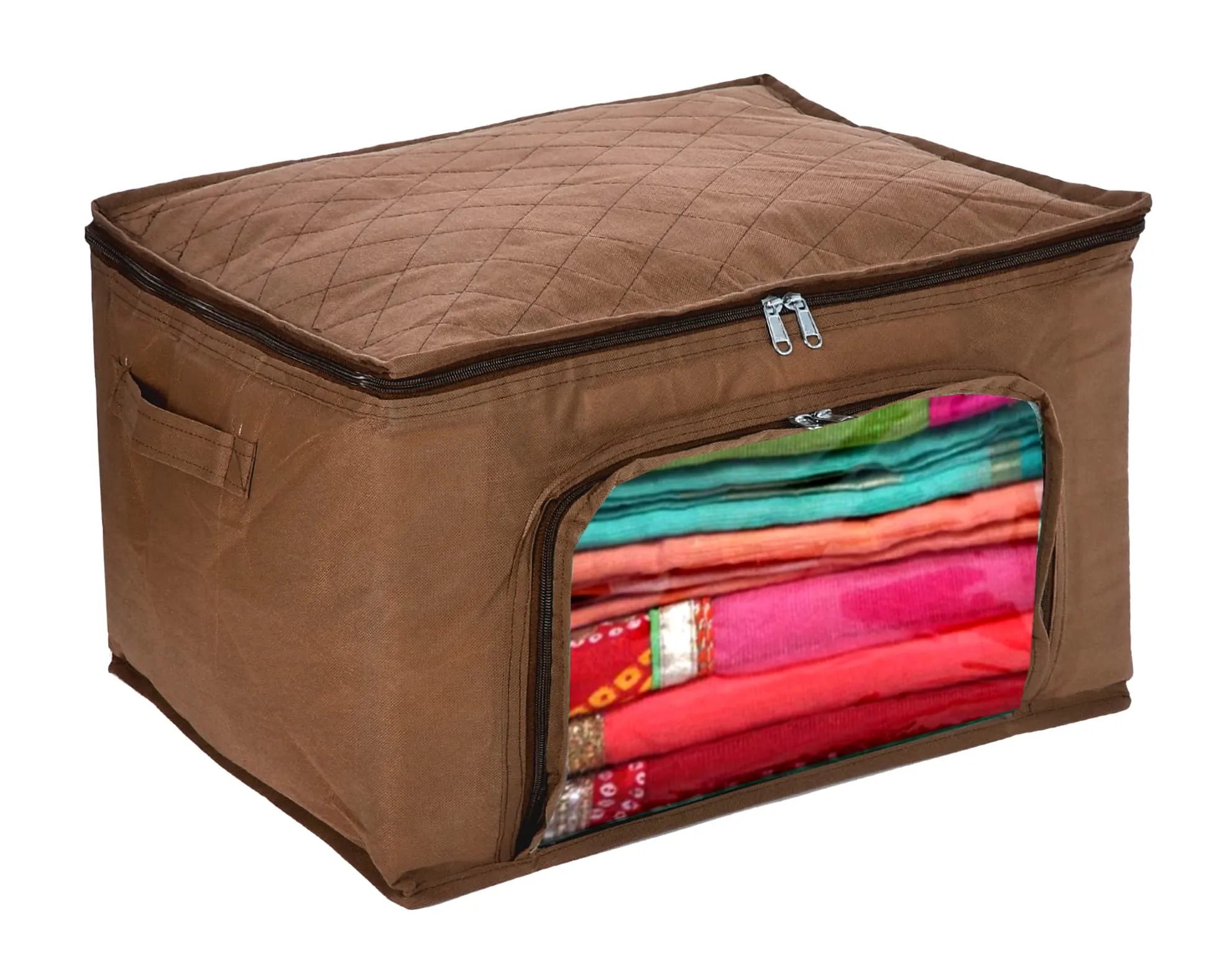 Kuber Industries Underbed Clothes Blankets Storage Bag with Zipper Tranasparent Window, 66 Litre (Brown)-HS_38_KUBMART21298