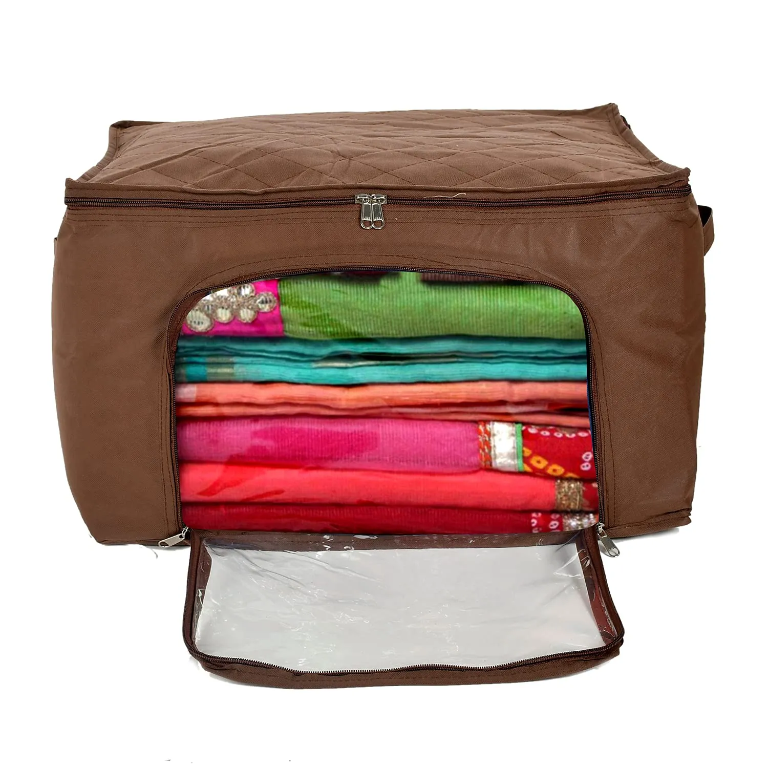 Kuber Industries Underbed Clothes Blankets Storage Bag with Zipper Tranasparent Window, 66 Litre (Brown)-HS_38_KUBMART21298