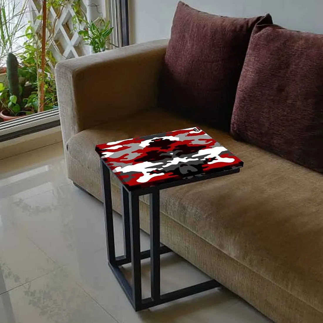 Latest C Shaped Sofa Table - Red Black Army Camouflage