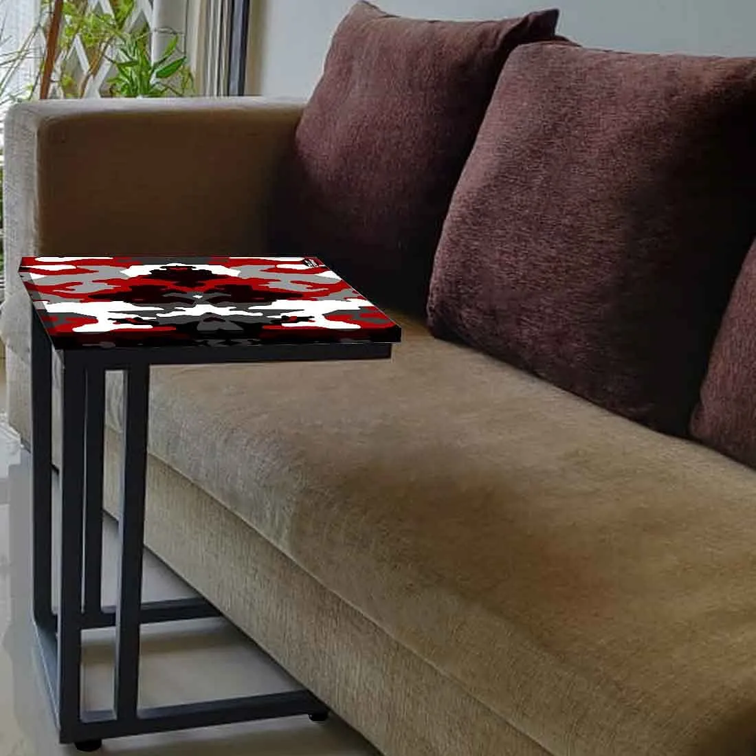 Latest C Shaped Sofa Table - Red Black Army Camouflage