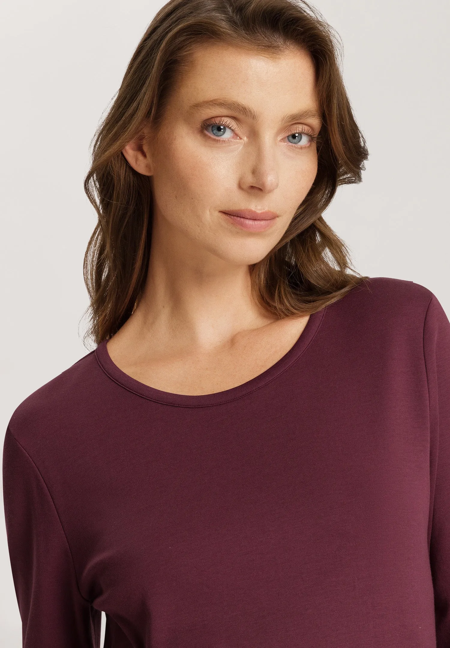 Loungy Nights Relaxed Round Neck Cotton Top | Deep Maroon 76491-2483