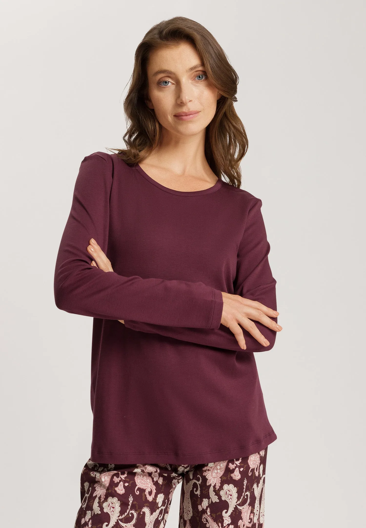 Loungy Nights Relaxed Round Neck Cotton Top | Deep Maroon 76491-2483