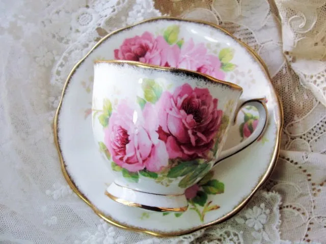 LOVELY Vintage Tea Cup and Saucer AMERICAN BEAUTY Royal Albert English Bone China Bridal Luncheons Showers,Hostess Gift,Weddings,Tea Parties