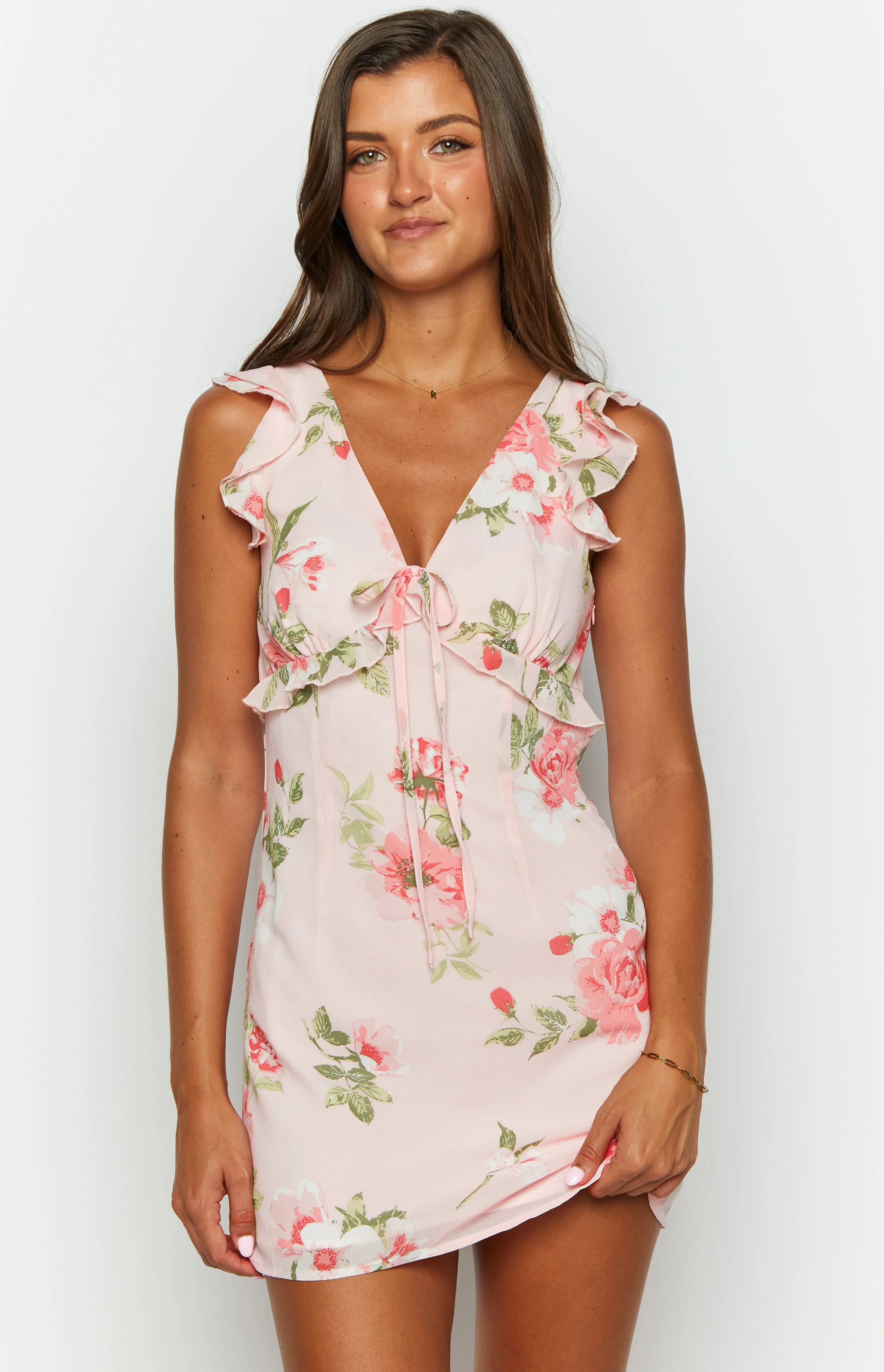 Luca White Floral Chiffon Mini Dress