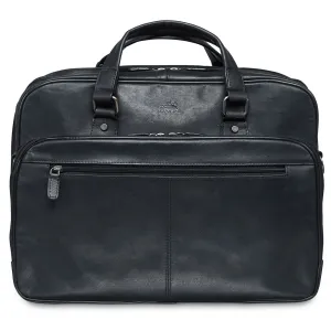 Mancini Leather Expandable Double Compartment Briefcase for 15.6'' Laptop / Tablet, 16.25" x 5.25" x 12", Black