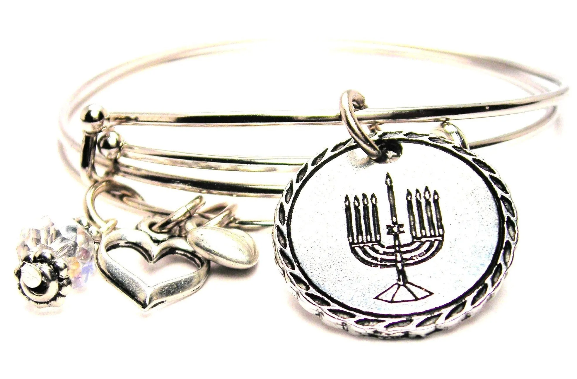 Menorah Circle Expandable Bangle Bracelet Set