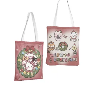 Merry Christmas Sanrio characters illustration tote bag