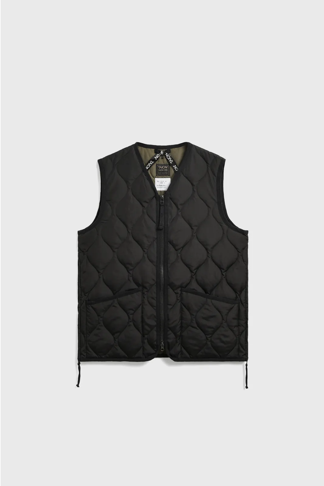 Military Zip V Neck Down Vest - Black