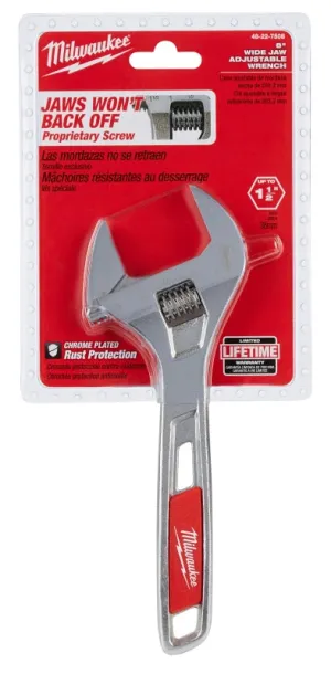 Milwaukee 48-22-7508 Adjustable Wrench, 8 in OAL, 1-1/2 in Jaw, Steel, Chrome, Ergonomic Handle :CD: QUANTITY: 1