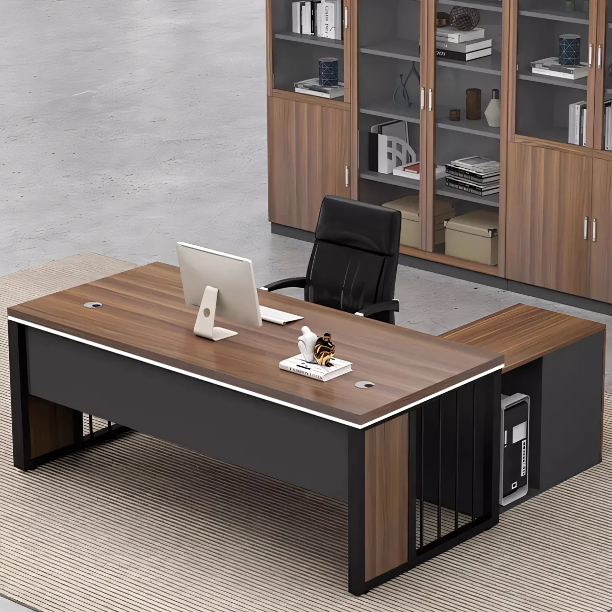 Modern Office Furniture Large Executive Desk in Gray Oak Color