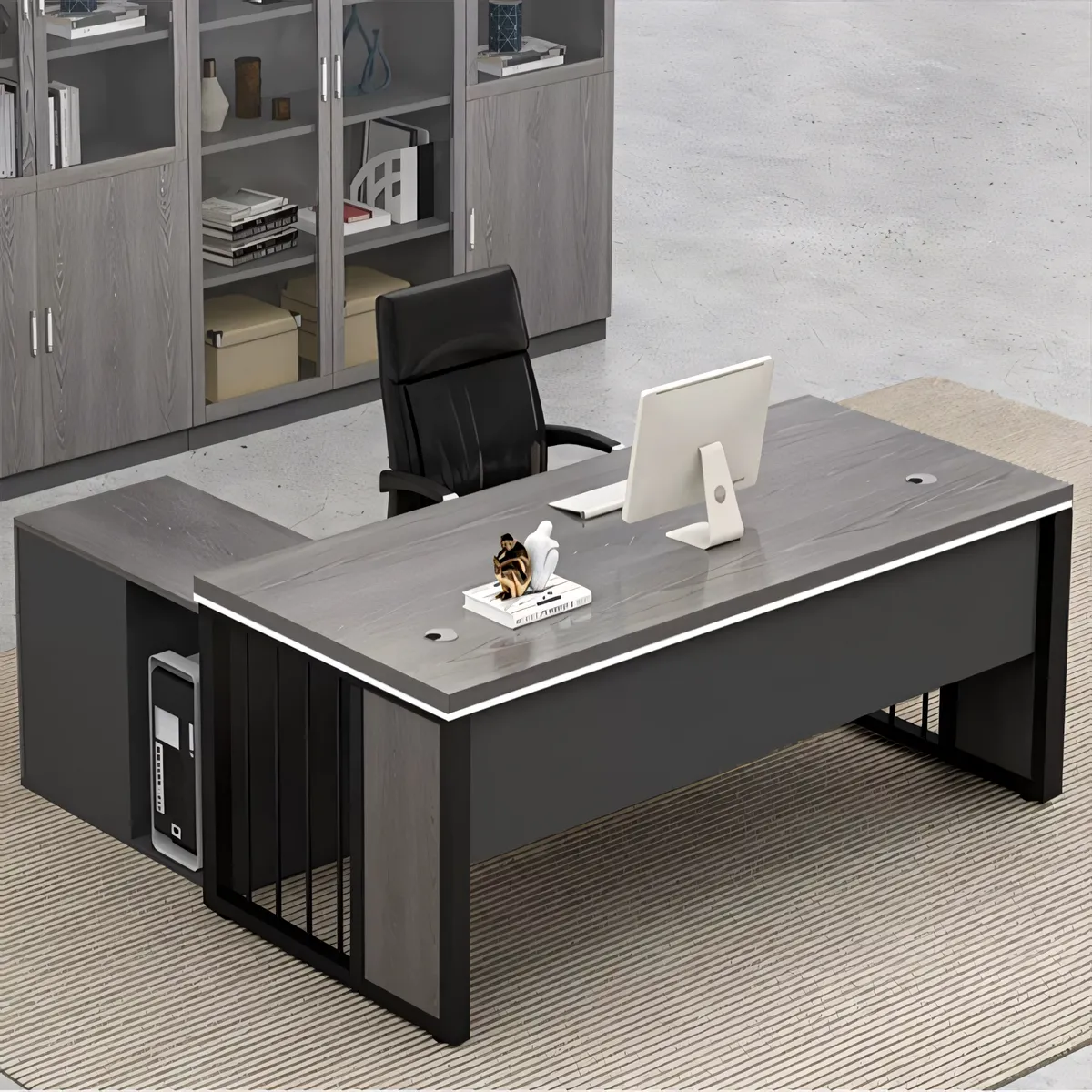 Modern Office Furniture Large Executive Desk in Gray Oak Color